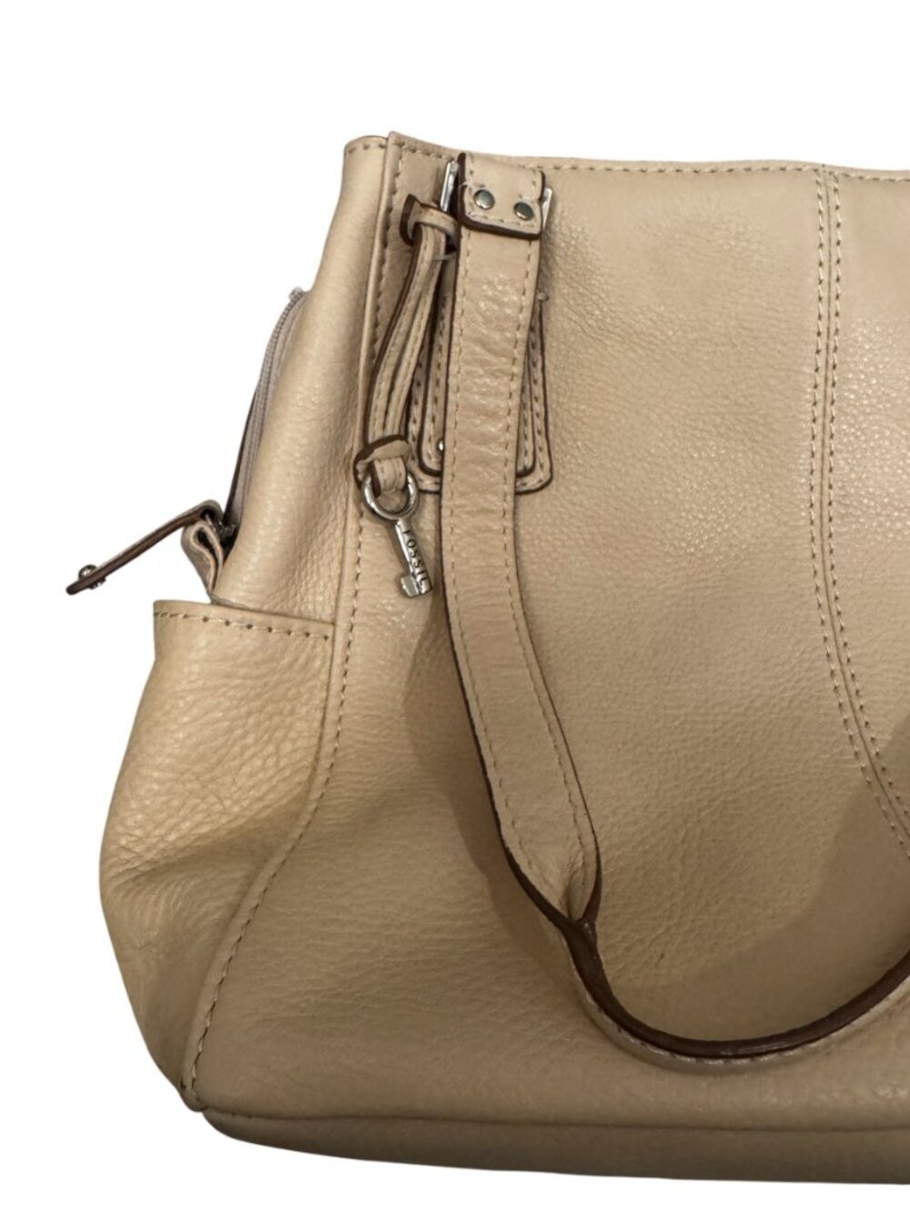 NWOT Fossil Beige Leather Shoulder Bag Large Tote Purse Everyday Carry - Picture 4 of 7